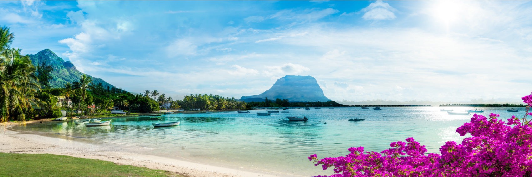 Panoramic Canvas Boats on Sea & Blue Sky View Photograph High Quality 100% Australian Made Wall Canvas Print Ready to Hang