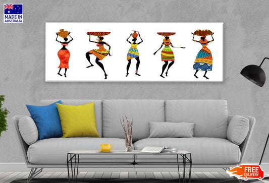 Panoramic Canvas Dancing African Ladies Vector Art Design High Quality 100% Australian Made Wall Canvas Print Ready to Hang