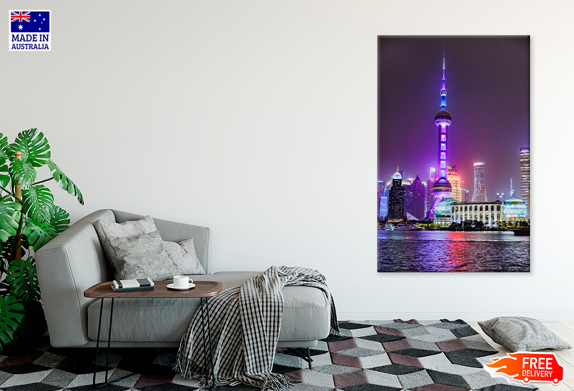 Towers City & River Night View Home Decor Premium Quality Poster Print Choose Your Sizes