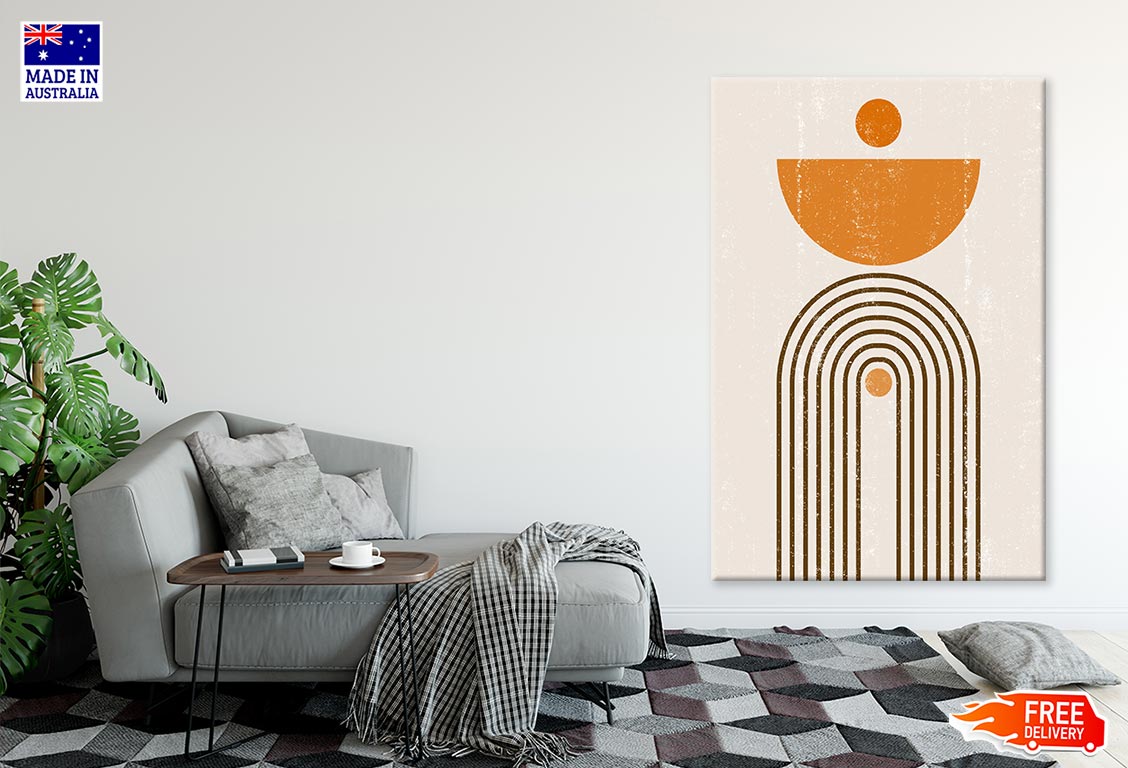 Orange Abstract Shapes & Brown Line Art Print 100% Australian Made