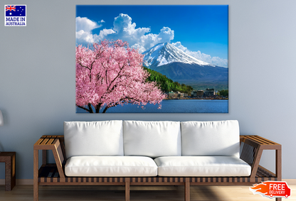 Blossom Flower Trees & Snow Covered Mountain Photograph Print 100% Australian Made