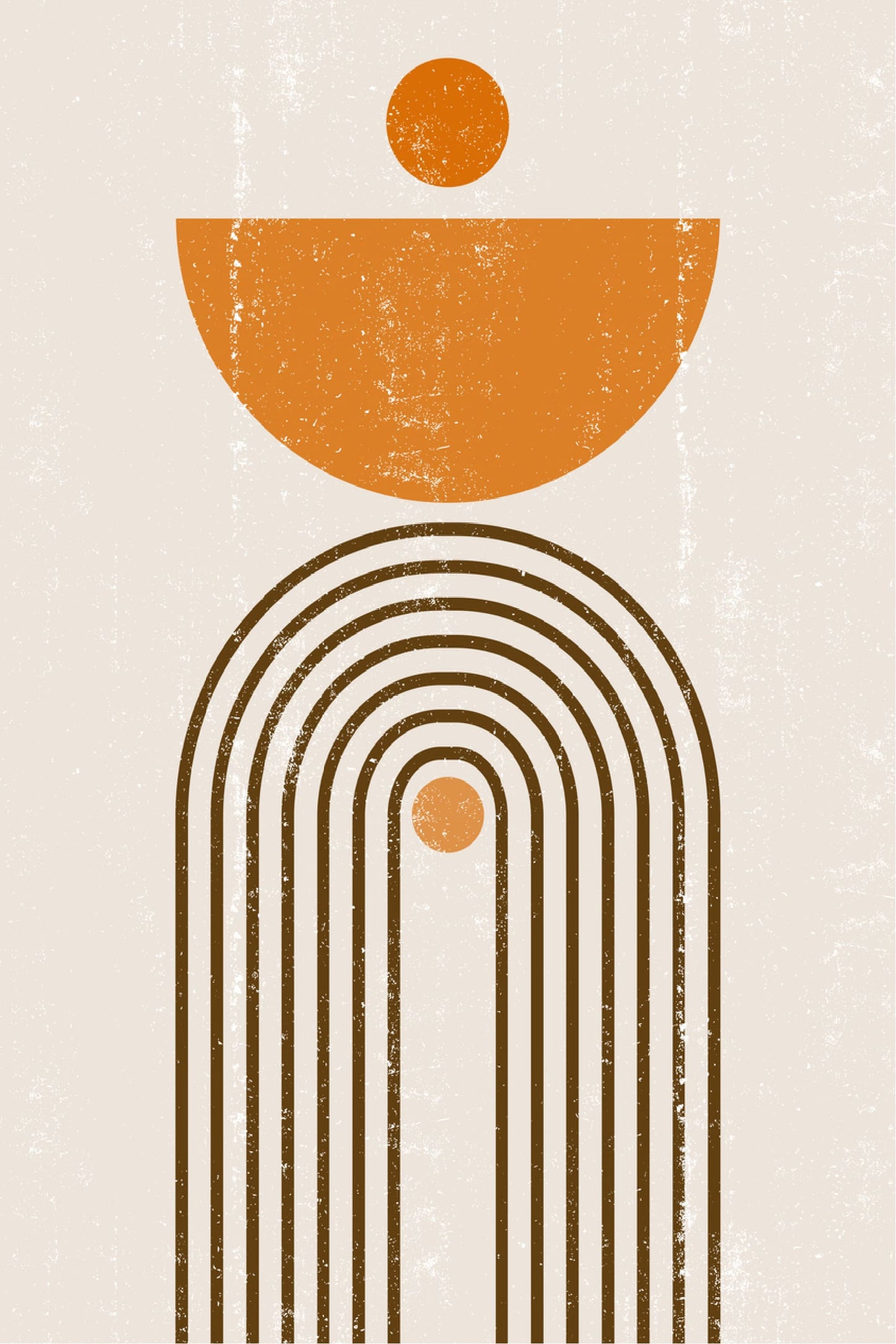 Orange Abstract Shapes & Brown Line Art Print 100% Australian Made