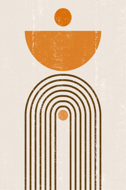 Orange Abstract Shapes & Brown Line Art Print 100% Australian Made