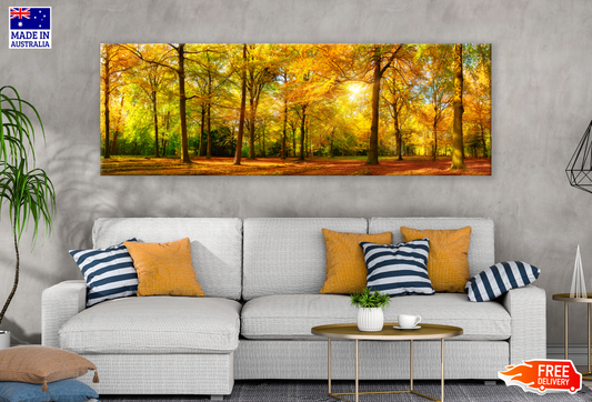 Panoramic Canvas Autumn Forest Sunrise High Quality 100% Australian made wall Canvas Print ready to hang