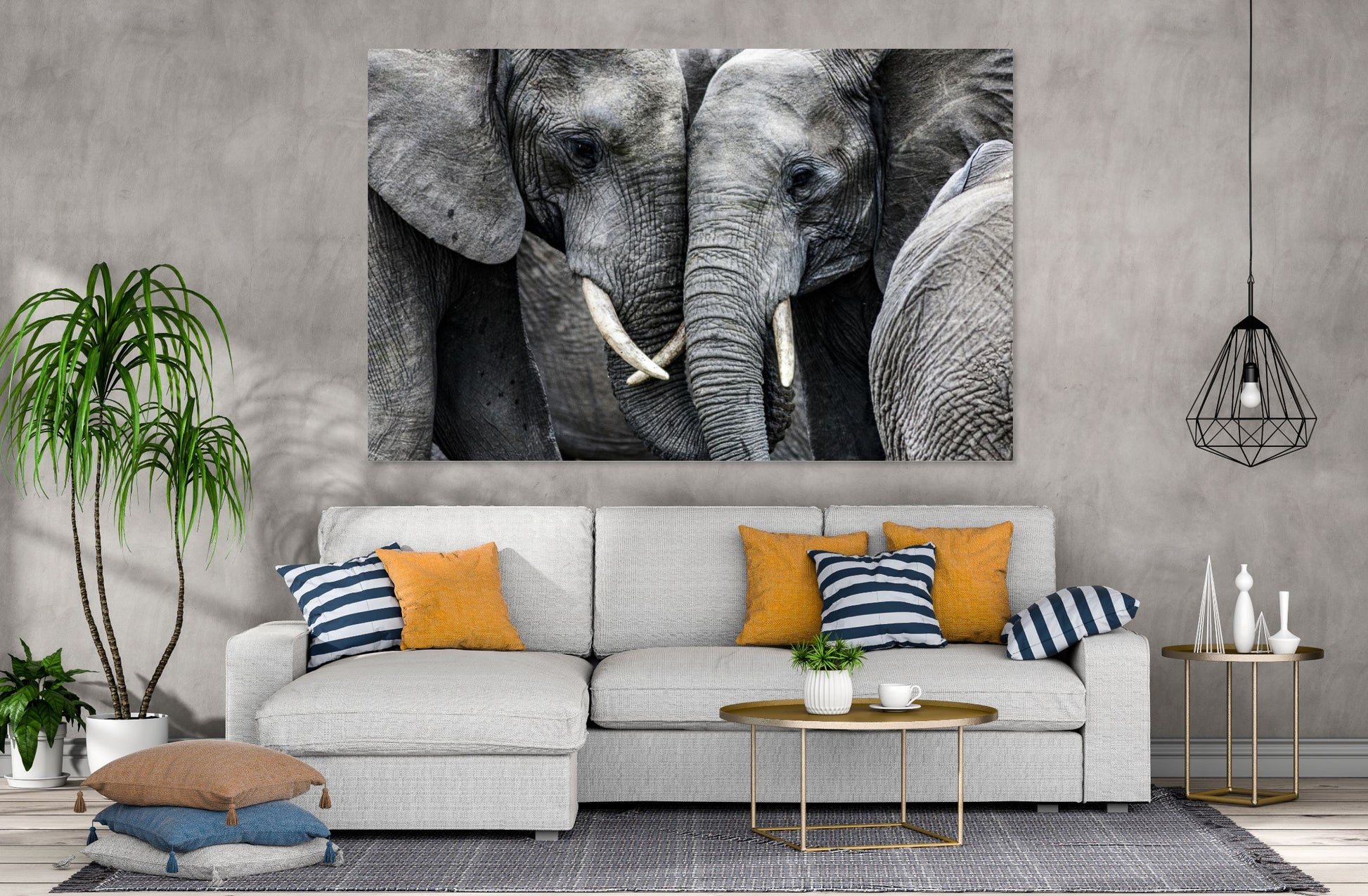 Black and White Elephants Stunning Print 100% Australian Made