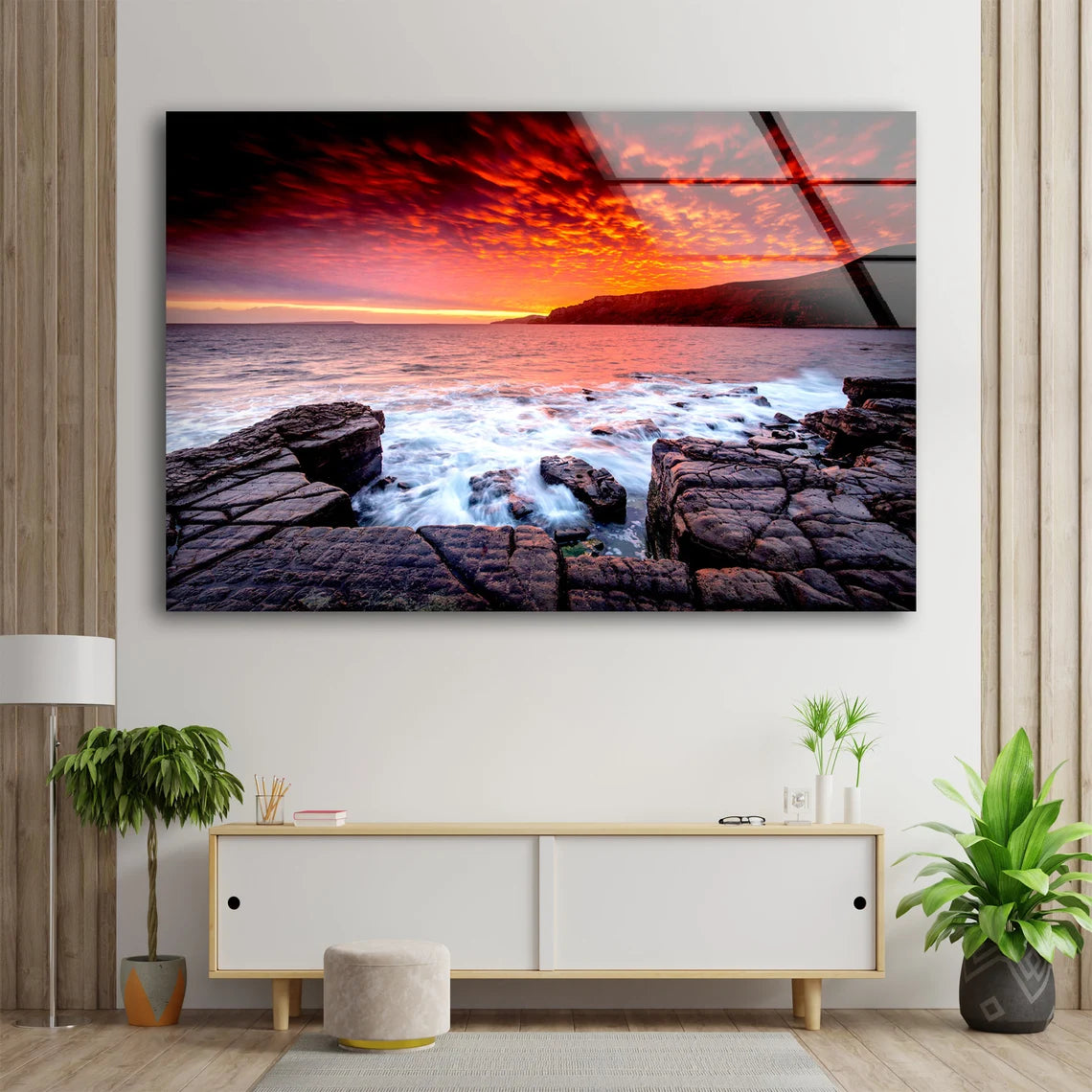 Sea with Rocks Sunset Scenery Photograph Acrylic Glass Print Tempered Glass Wall Art 100% Made in Australia Ready to Hang