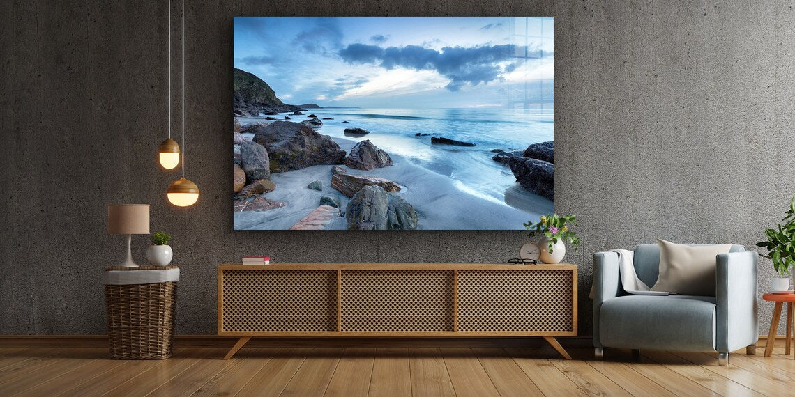 Rocky Seashore View Print Tempered Glass Wall Art 100% Made in Australia Ready to Hang