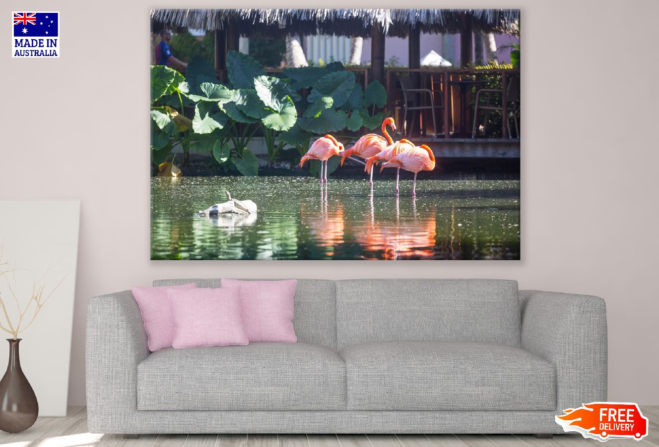 Flamingo Birds on Water Photograph Print 100% Australian Made