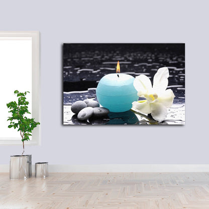 Candle Zen Stones & White Flower Photograph Acrylic Glass Print Tempered Glass Wall Art 100% Made in Australia Ready to Hang