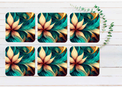 Colorful Leaves Abstract Coasters Wood & Rubber - Set of 6 Coasters