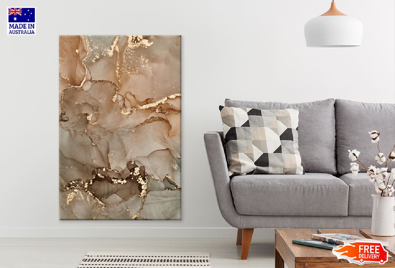 Brown Gold Fluid Abstract Design Print 100% Australian Made