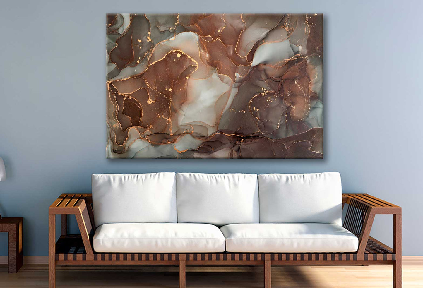 Bella Home Grey Brown & Gold Fluid Abstract Print Canvas Ready to hang