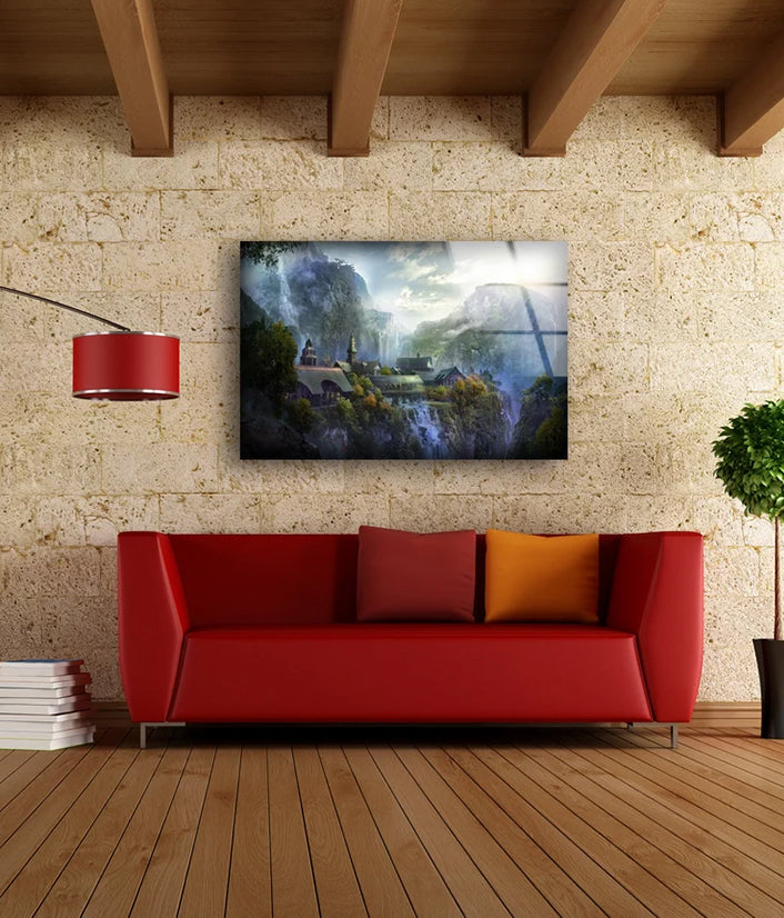 House Near Waterfall Acrylic Glass Print Tempered Glass Wall Art 100% Made in Australia Ready to Hang