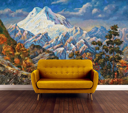 Wallpaper Murals Peel and Stick Removable Snow Capped Mountain Painting High Quality