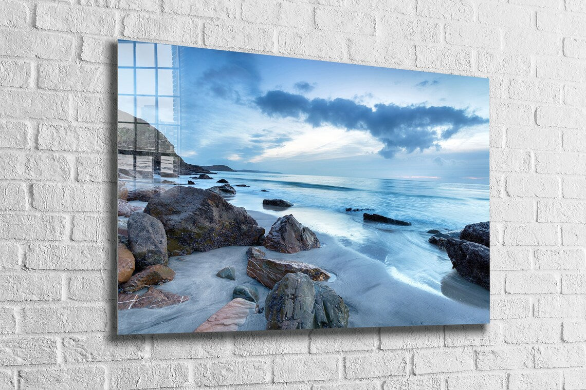 Rocky Seashore View Print Tempered Glass Wall Art 100% Made in Australia Ready to Hang