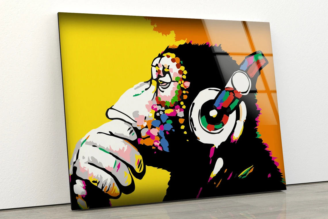 Monkey with Earphones Colorful Acrylic Glass Print Tempered Glass Wall Art 100% Made in Australia Ready to Hang