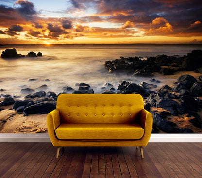 Wallpaper Murals Peel and Stick Removable Stunning Sunset Beach Scenery High Quality