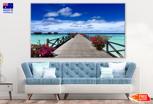 Wooden Pier On Sea & Sky View Print 100% Australian Made