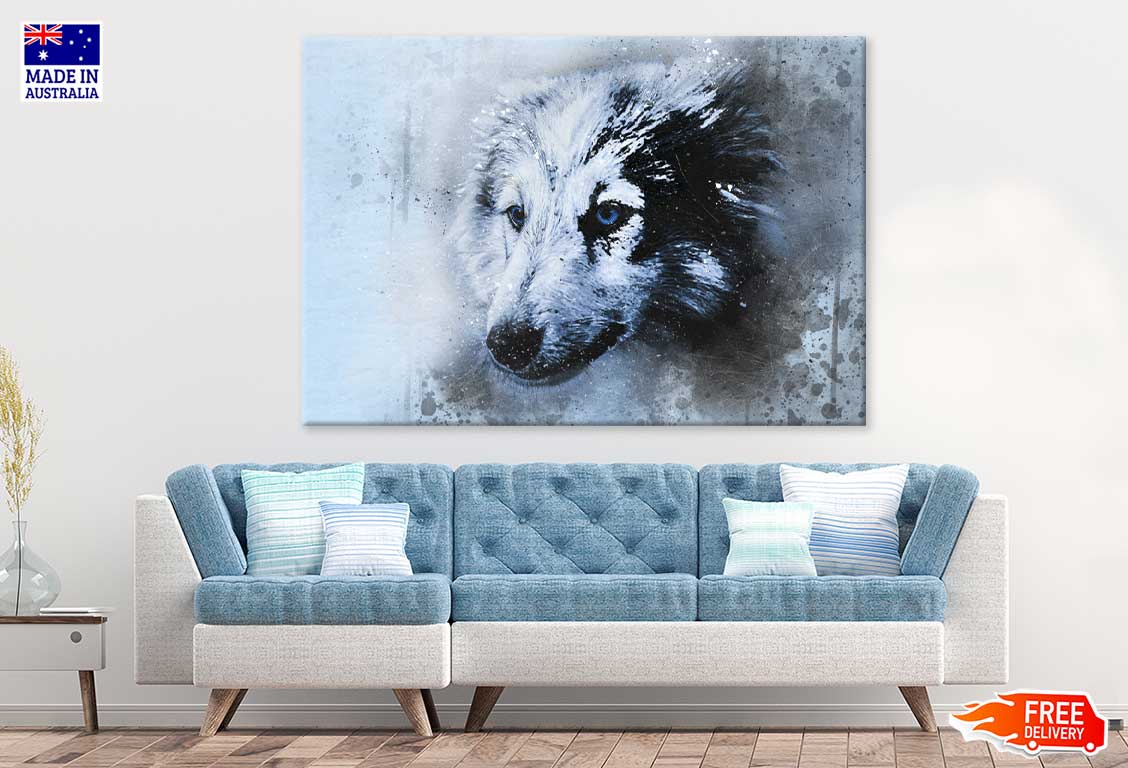 Blue Eyes Wolf Watercolor Painting Print 100% Australian Made