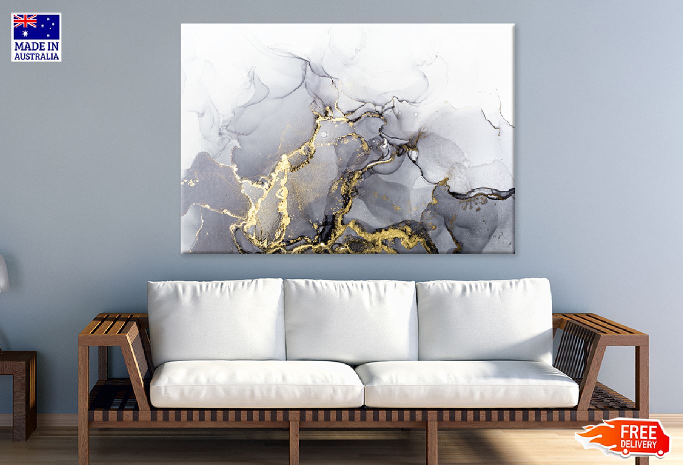 Grey & Shiny Golden Abstract Design Print 100% Australian Made