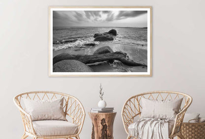 Rocky Coast Exposure B&W View Photograph Home Decor Premium Quality Poster Print Choose Your Sizes