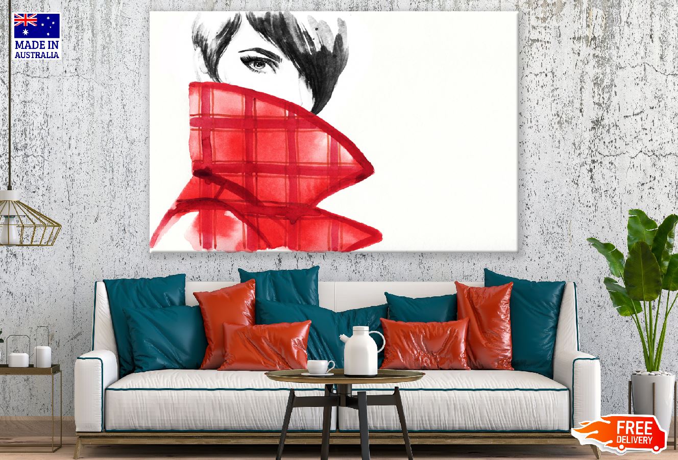 Woman Face Covered with Coat Abstract Painting Print 100% Australian Made