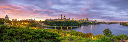 Panoramic Canvas Parliament Hill With Lights in The Evening High Quality 100% Australian Made Wall Canvas Print Ready to Hang