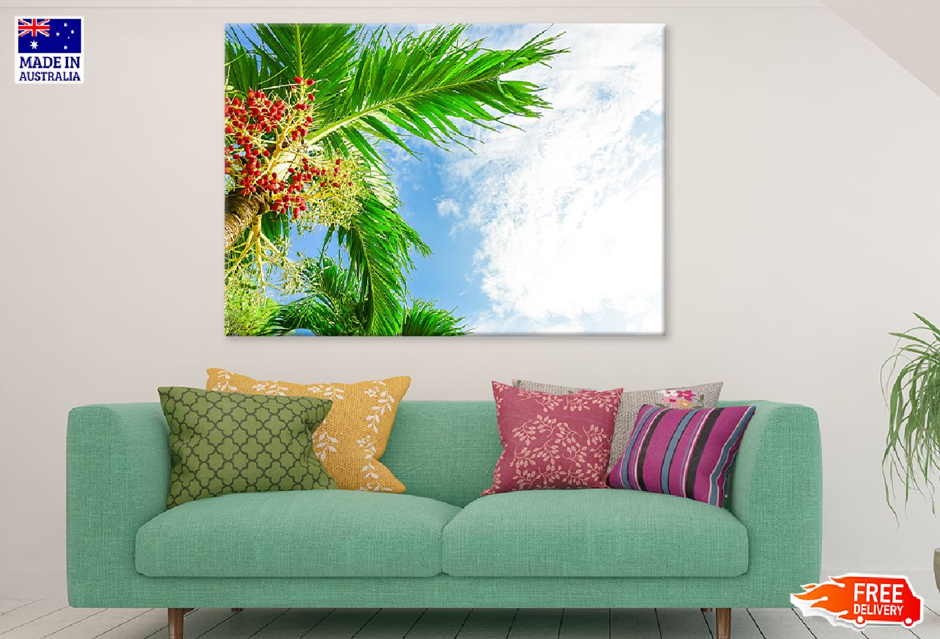 Palm Tree with Red Nuts View Photograph Print 100% Australian Made