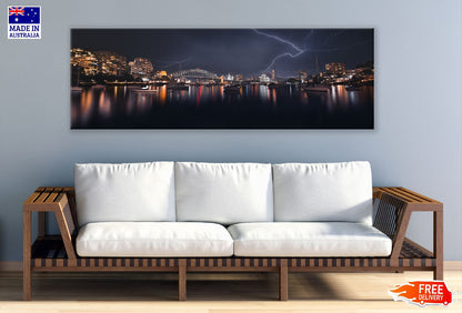 Panoramic Canvas Sydney Thunderstorm Night View Photograph High Quality 100% Australian Made Wall Canvas Print Ready to Hang