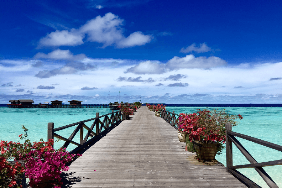 Wooden Pier On Sea & Sky View Print 100% Australian Made