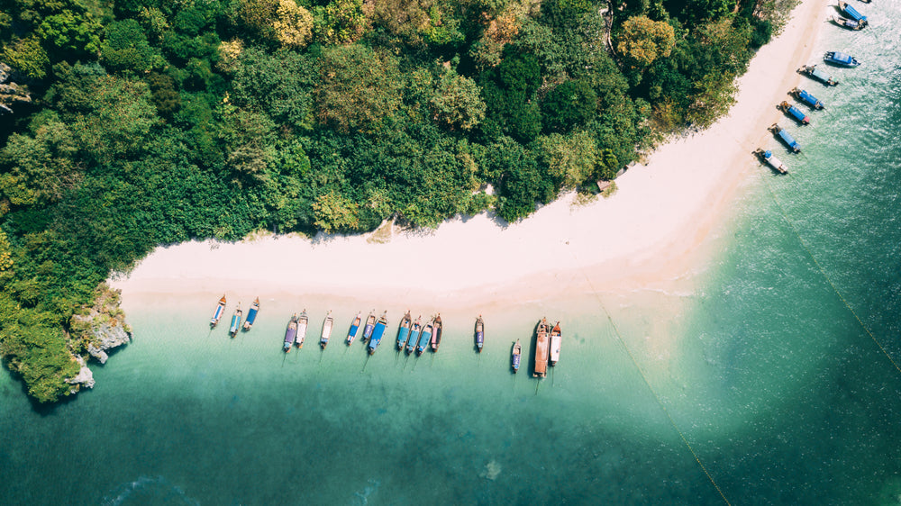 Wallpaper Murals Peel and Stick Removable Boats on Beach Aerial View Photograph High Quality