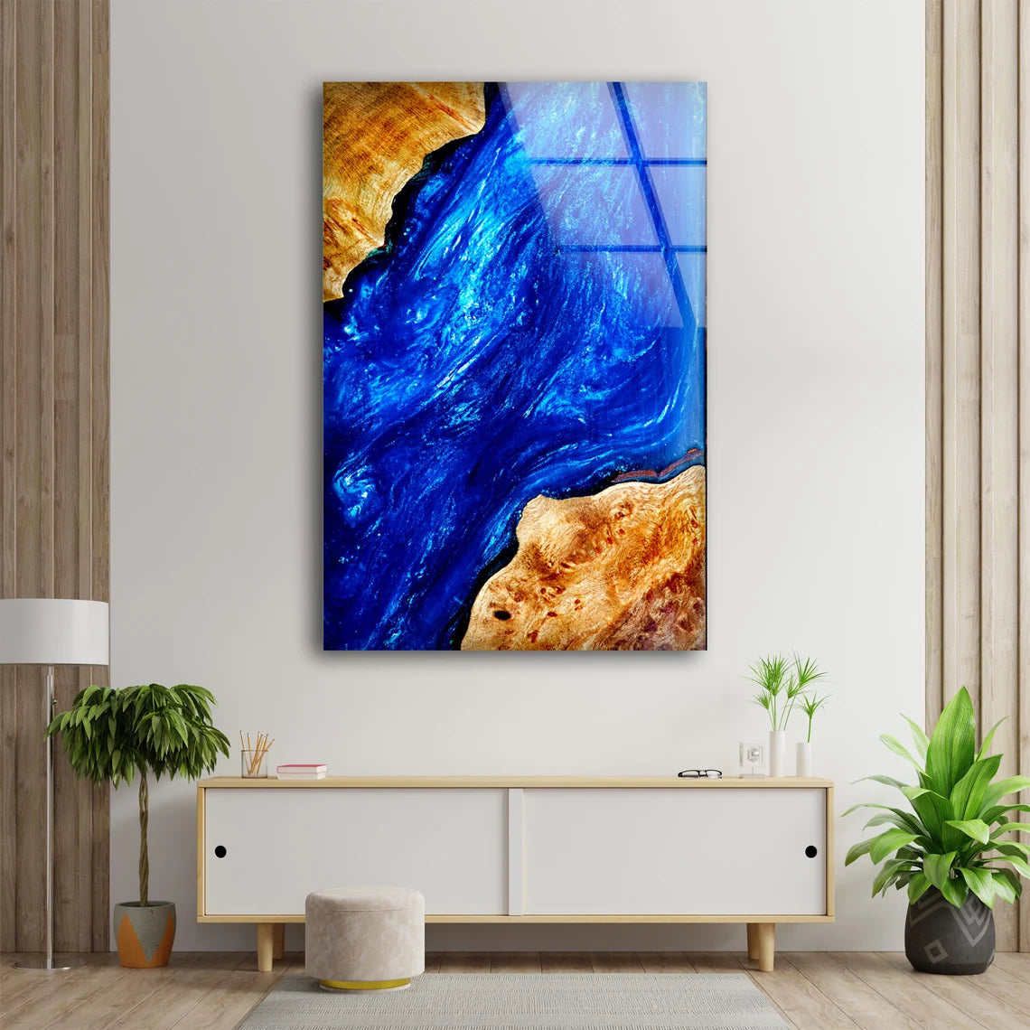 Wooden Marble With Epoxy Resin Blue Photograph Acrylic Glass Print Tempered Glass Wall Art 100% Made in Australia Ready to Hang