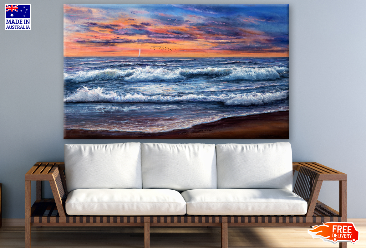 Oil Painting of Ocean and Beach Sunset Painting Print 100% Australian Made