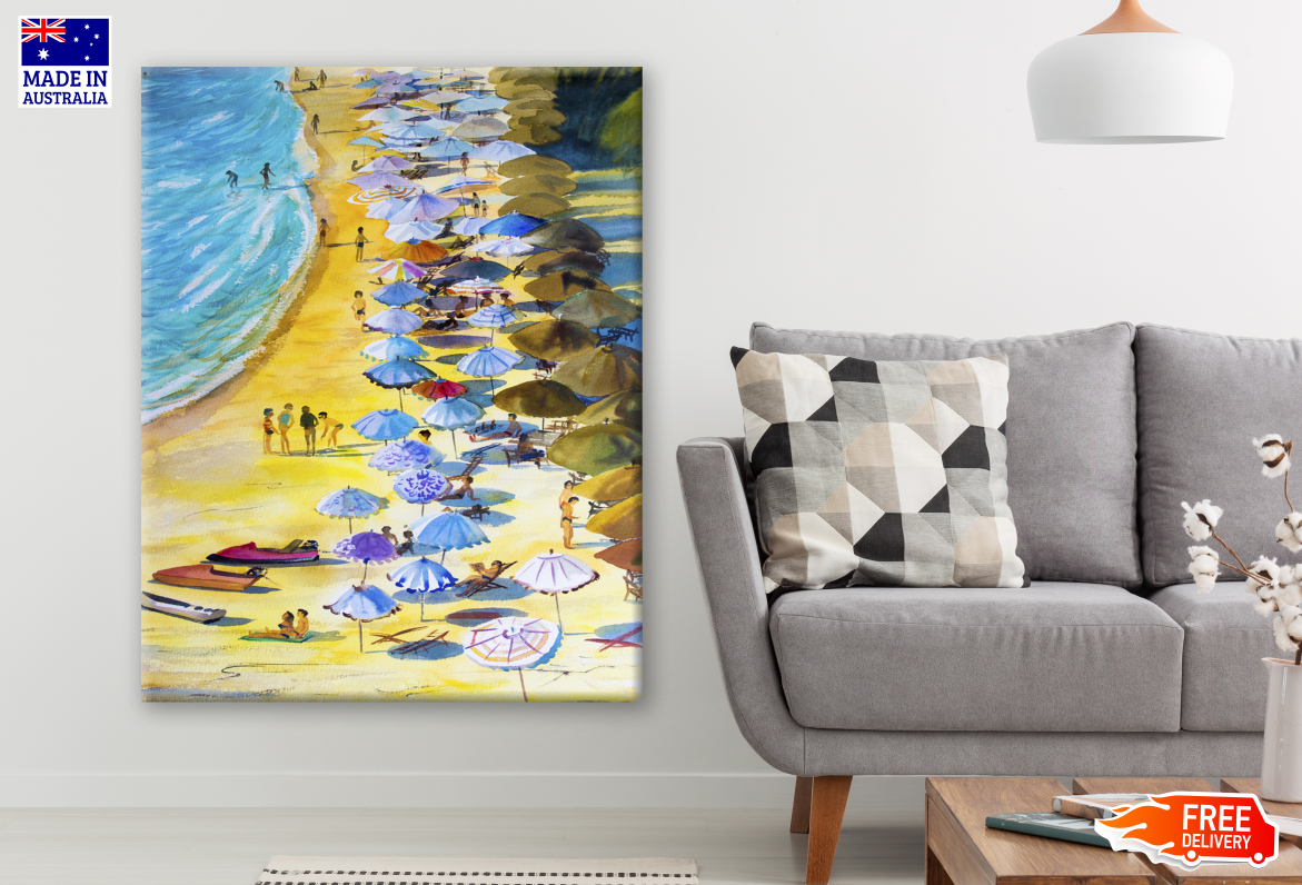 Colorful Seascape with People Painting Print 100% Australian Made