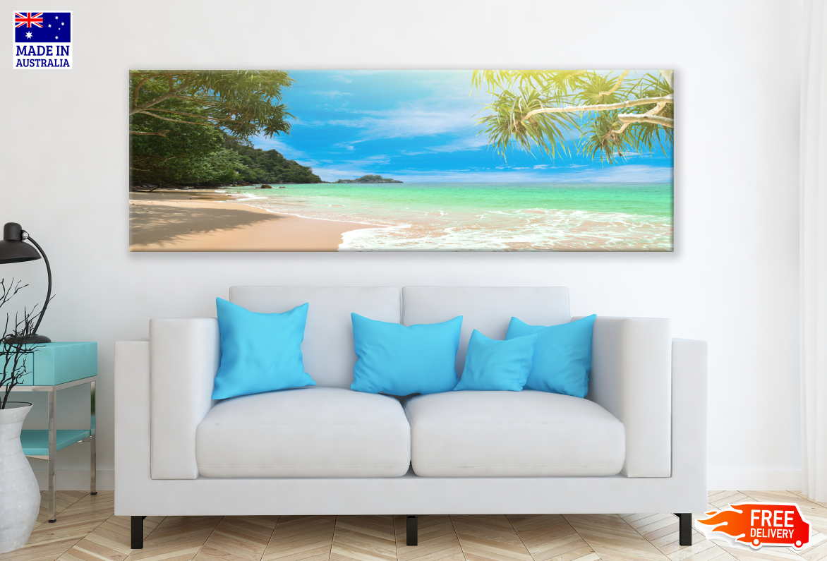 Panoramic Canvas Stunning Beach & Forest Photograph High Quality 100% Australian made wall Canvas Print ready to hang