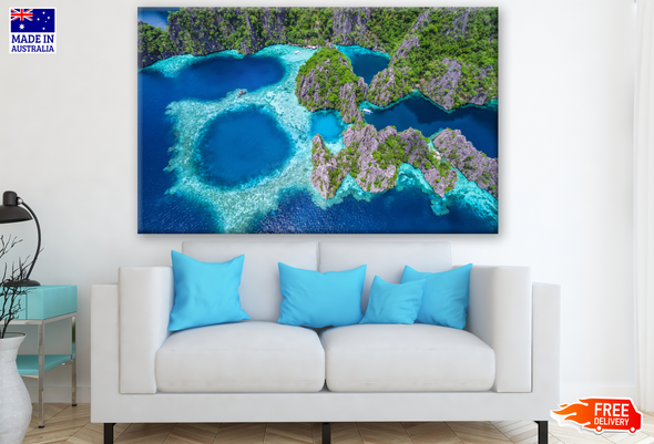 Aerial View of Beautiful Lagoons and Limestone Cliffs Photograph Print 100% Australian Made