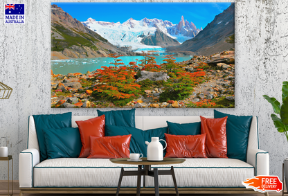 Autumn Trees by the Lake near Cerro Torre Mountain Argentina Print 100% Australian Made