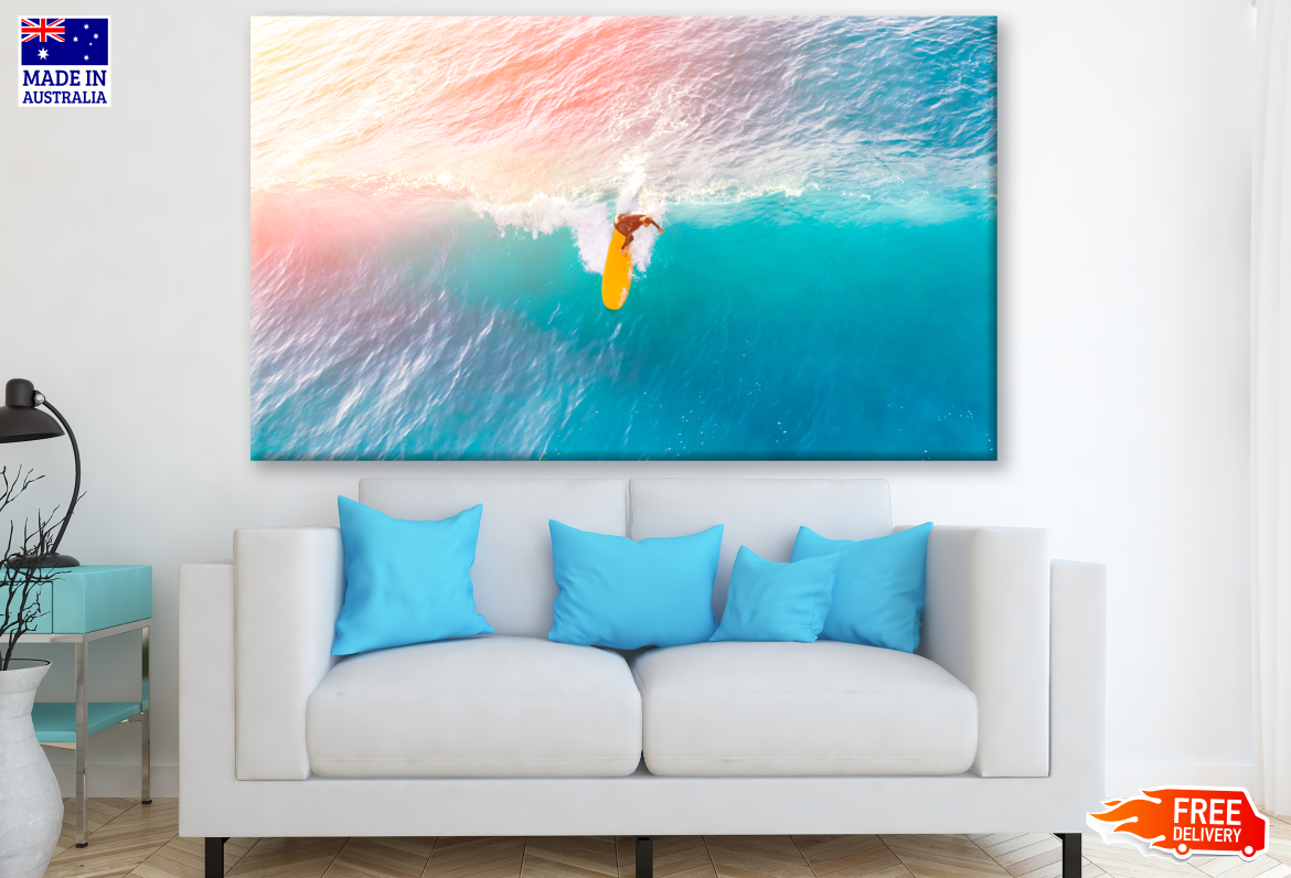 Surfer on a Yellow Surfboard in the Ocean Photograph Print 100% Australian Made