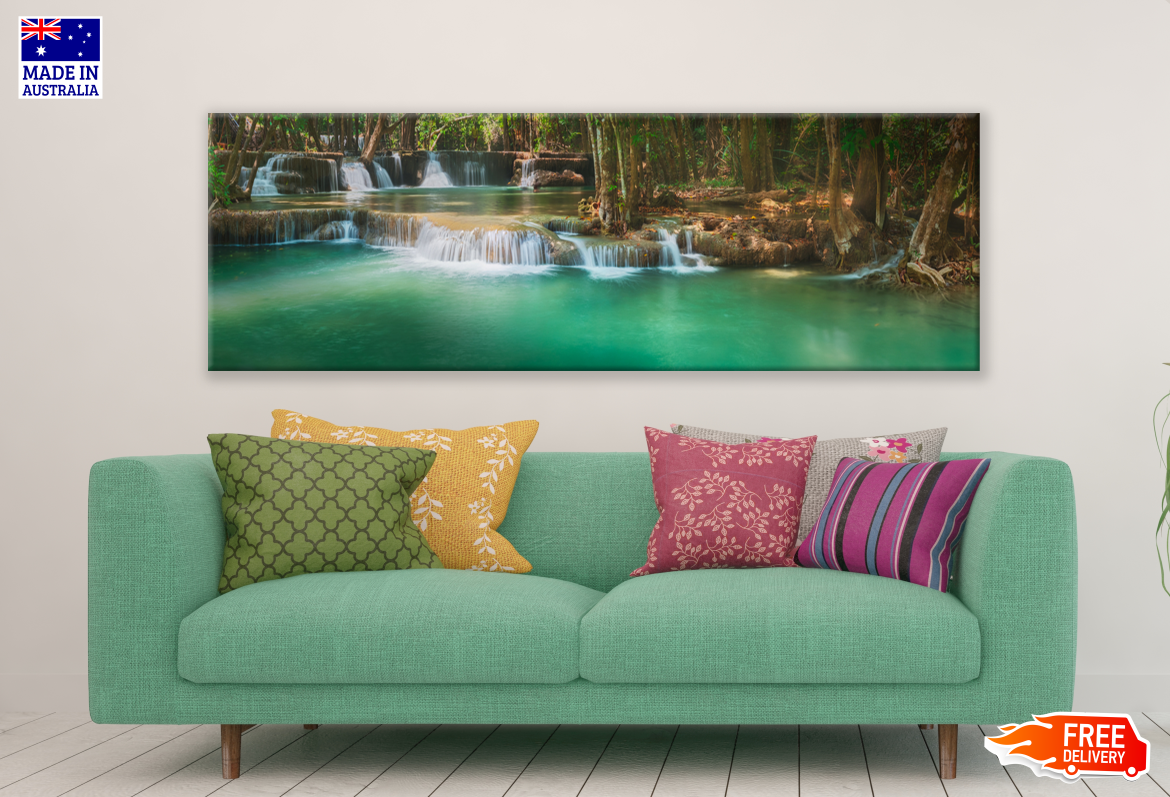 Panoramic Canvas Water Stream in Forest Photograph High Quality 100% Australian made wall Canvas Print ready to hang