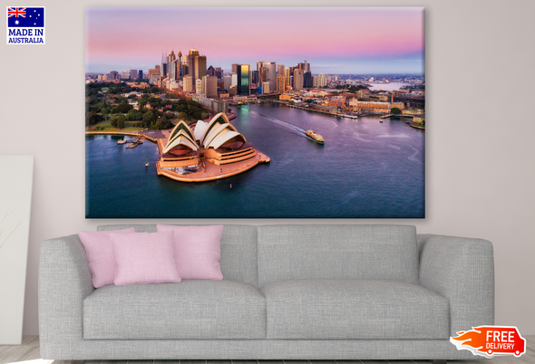 Pinkish Colourful Sunrise Over Sydney City Photograph Print 100% Australian Made
