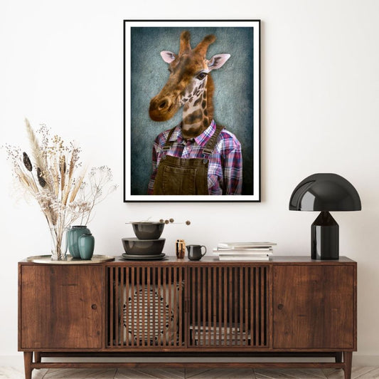 Giraffe with Clothes Painting Home Decor Premium Quality Poster Print Choose Your Sizes