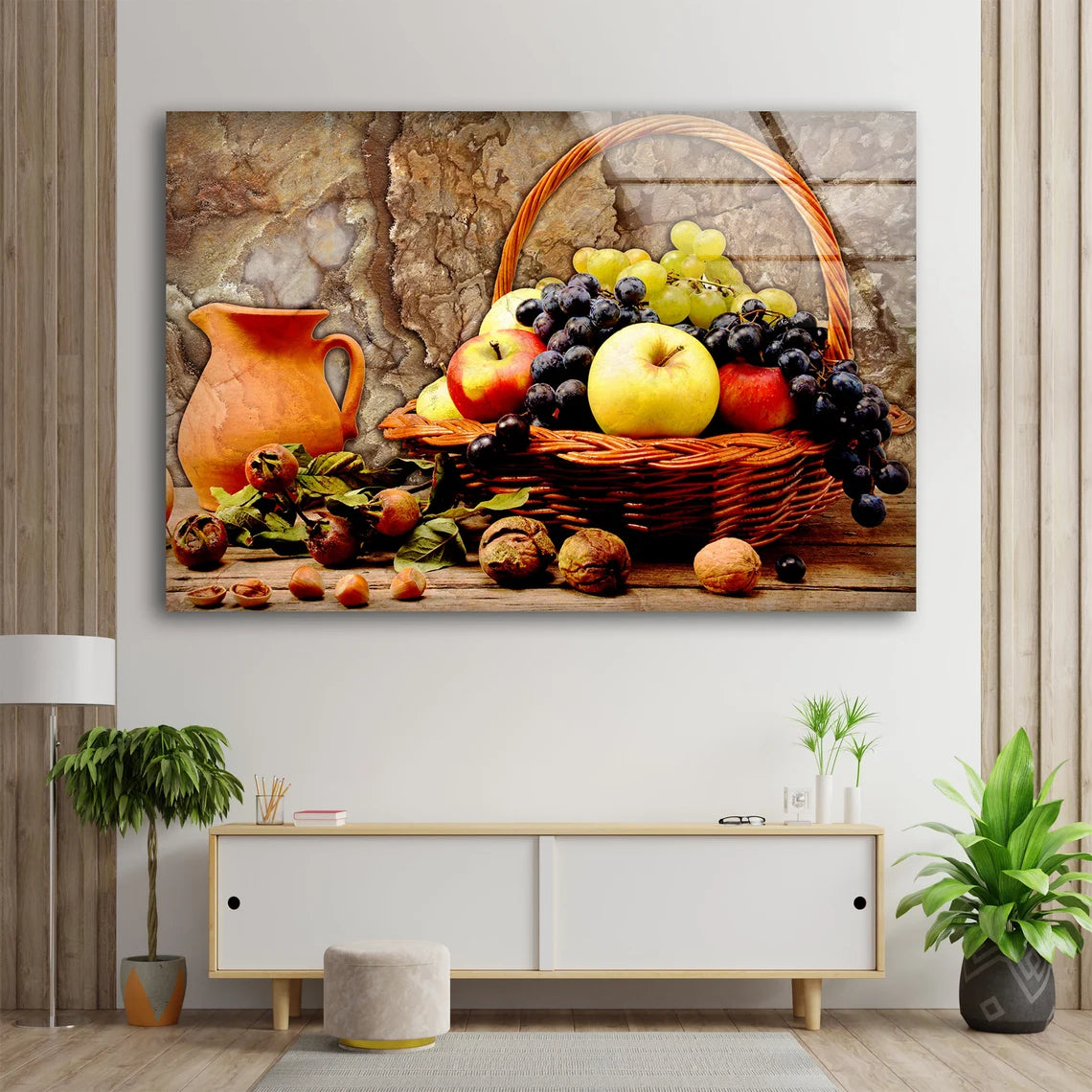 Fruit Basket on Table Oil Painting Acrylic Glass Print Tempered Glass Wall Art 100% Made in Australia Ready to Hang