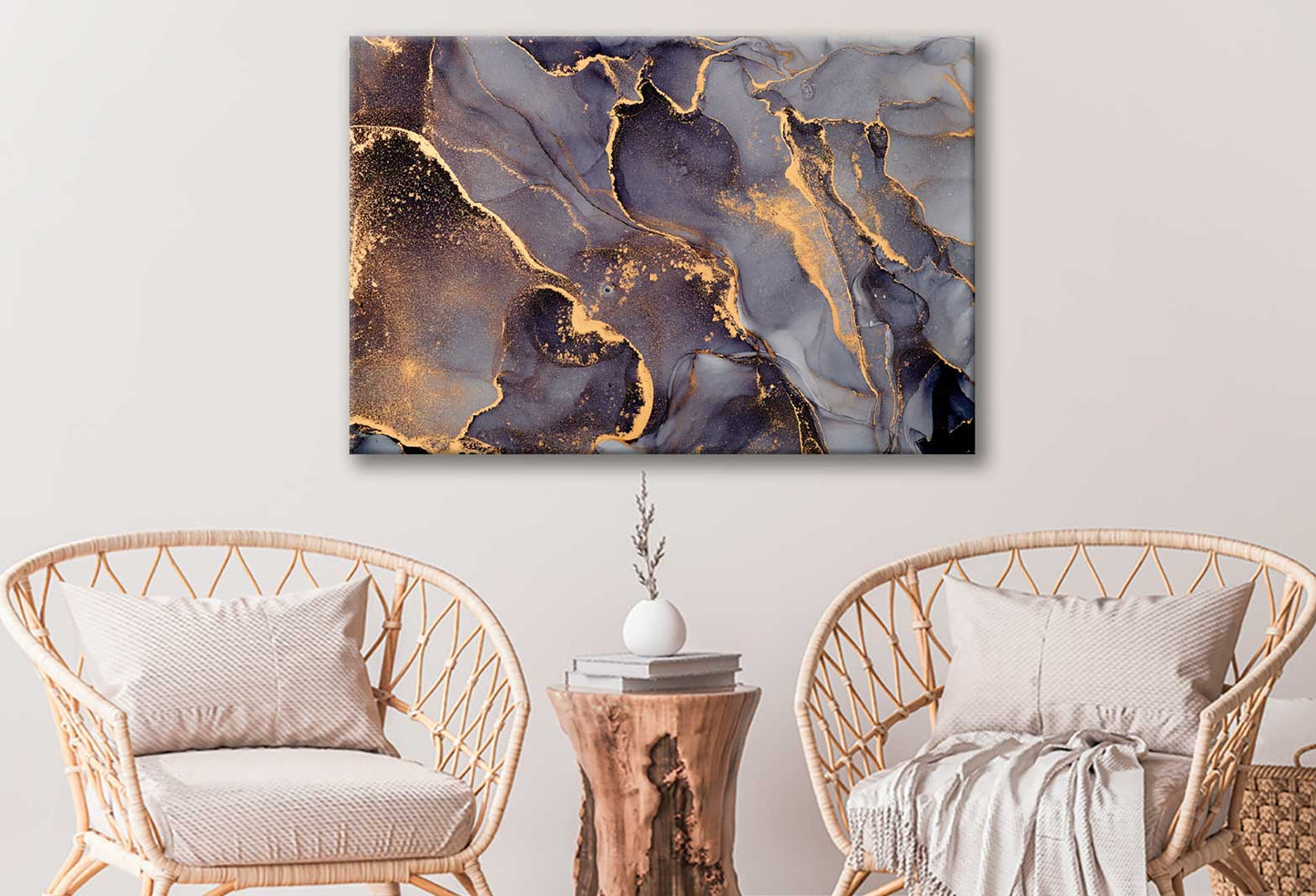 Bella Home Black Grey & Gold Fluid Abstract Print Canvas Ready to hang