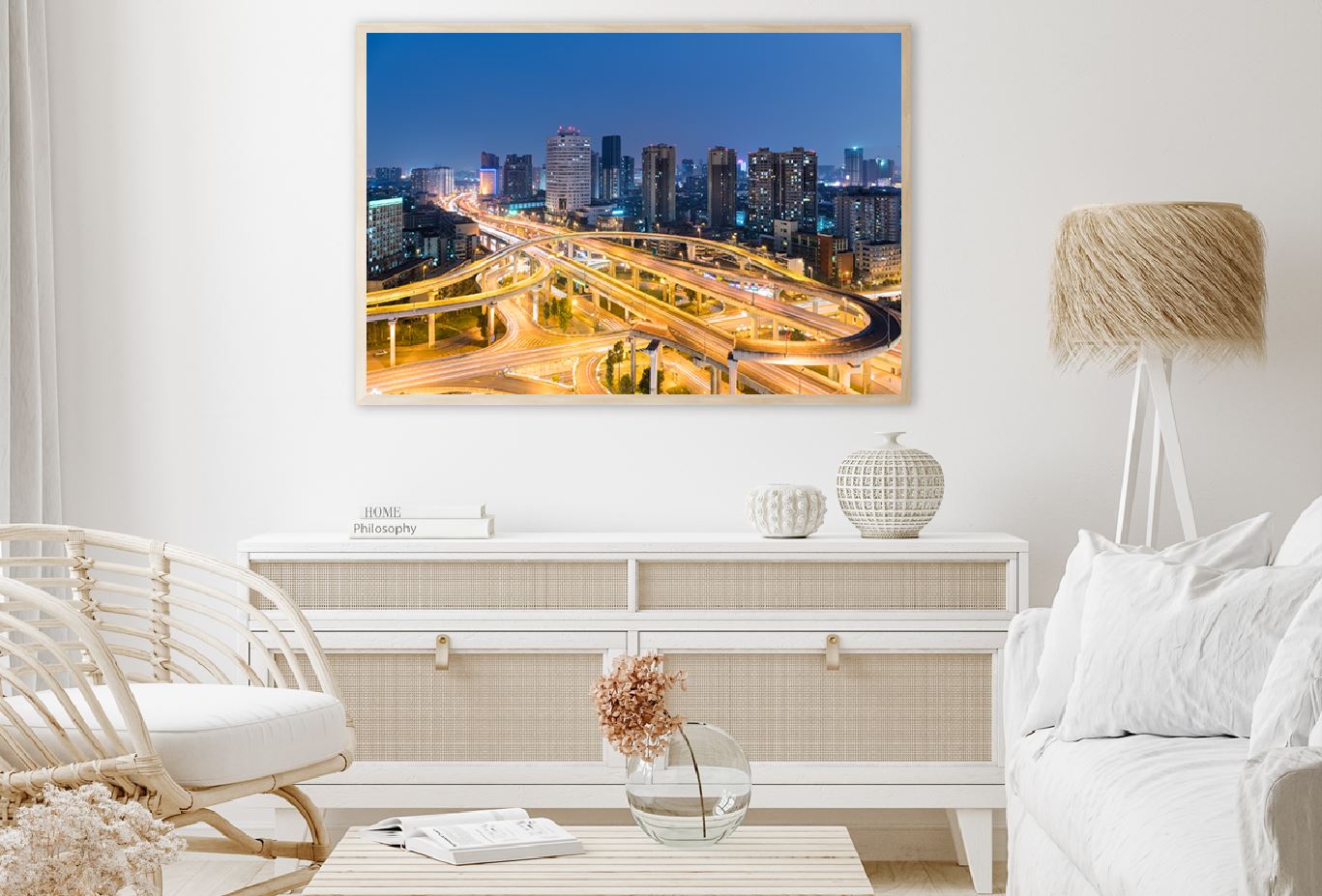 Modern City Skyline Traffic Night Photograph Home Decor Premium Quality Poster Print Choose Your Sizes