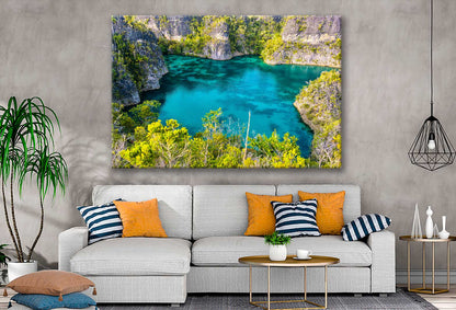 Bella Home Pond Rocky View With Blue Water Print Canvas Ready to hang