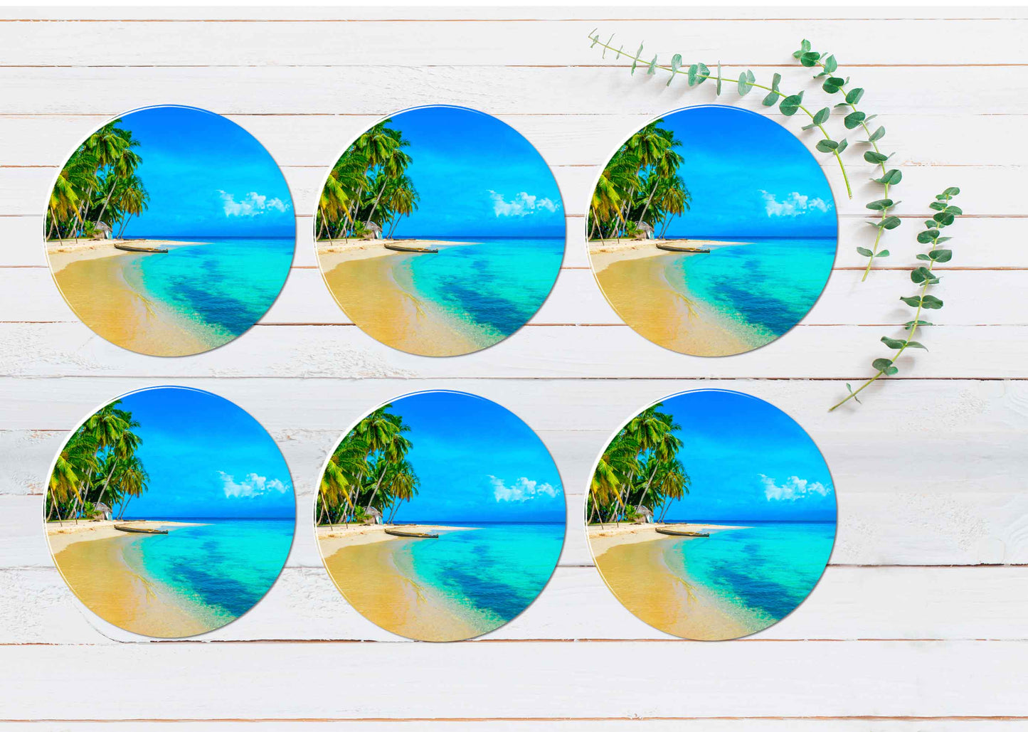 Paradise Tropical Island in Panama Coasters Wood & Rubber - Set of 6 Coasters