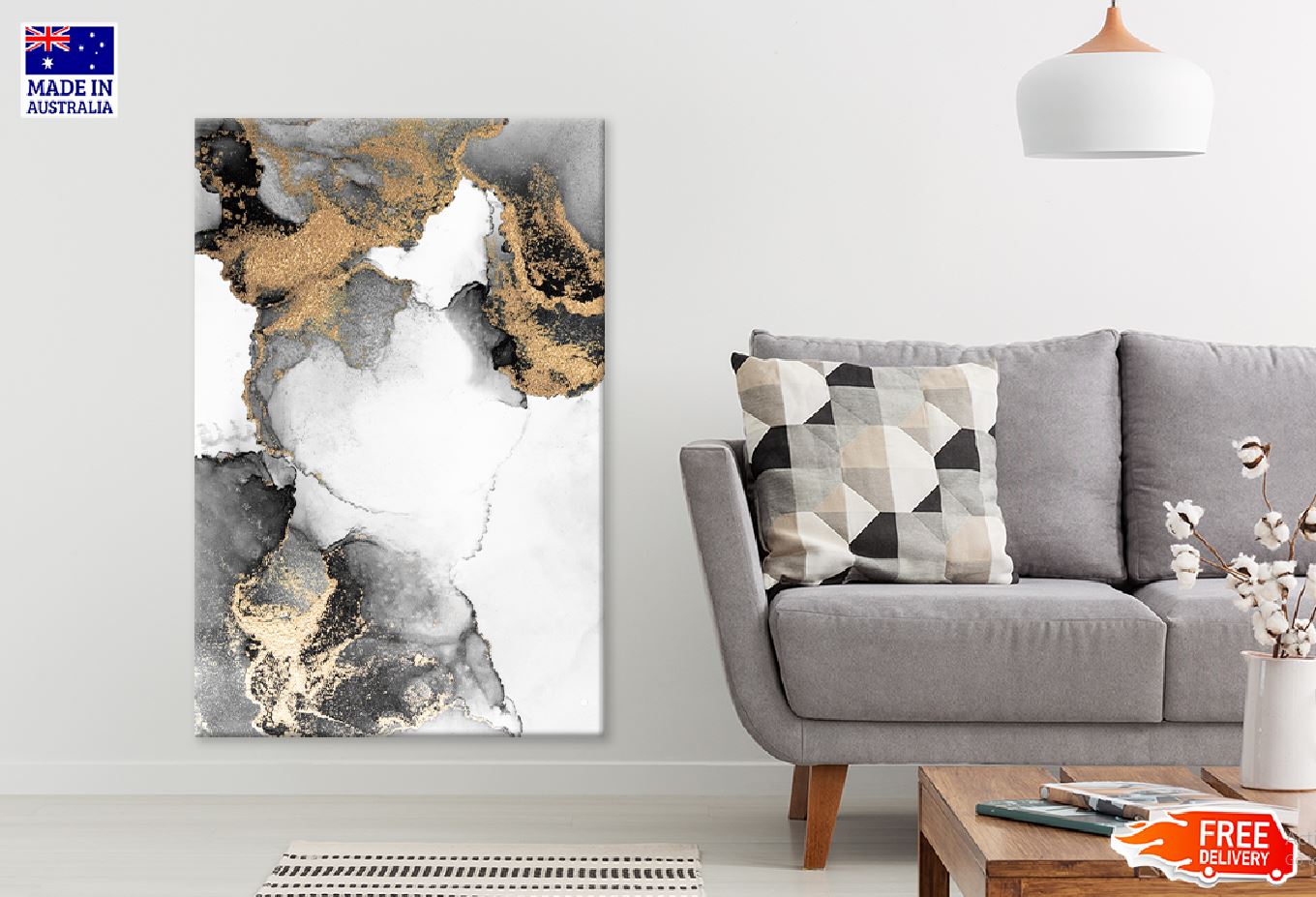 Black Gold Marble Liquid Abstract Design Print 100% Australian Made