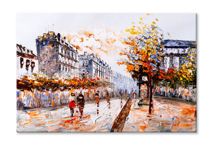 People Walking in Street of Paris Watercolor Painting Wall Art Limited Edition High Quality Print Stretched Canvas None