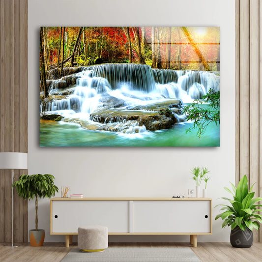 Autumn Forest Waterfall Scenery Photograph Acrylic Glass Print Tempered Glass Wall Art 100% Made in Australia Ready to Hang