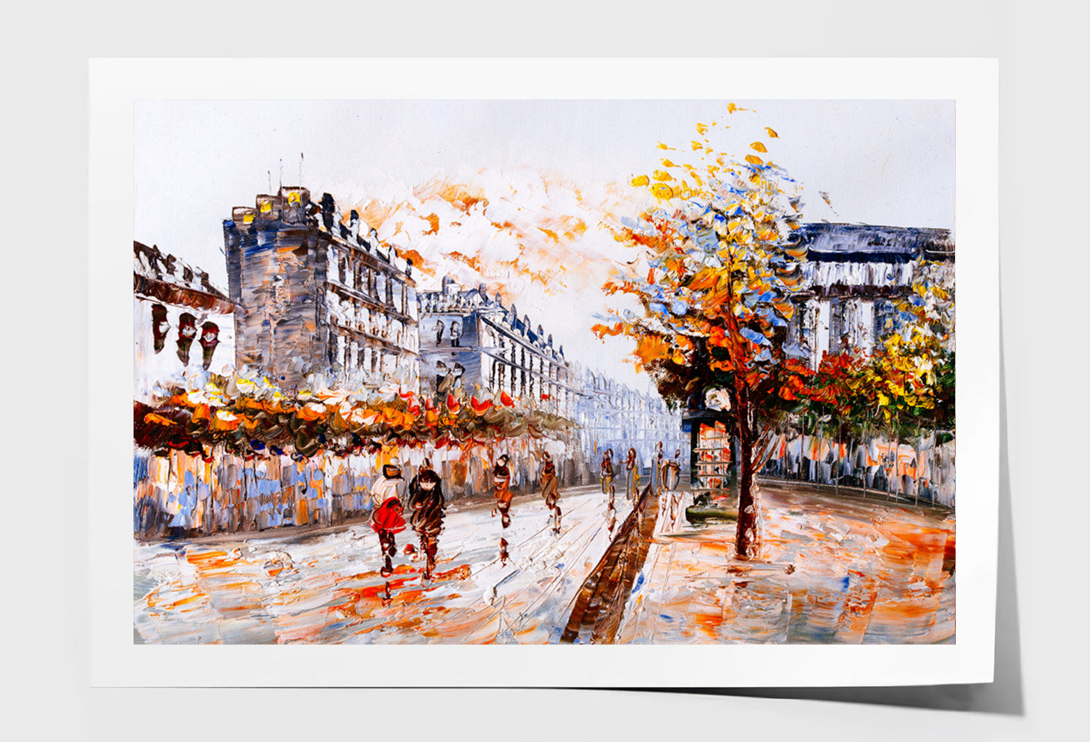 People Walking in Street of Paris Watercolor Painting Wall Art Limited Edition High Quality Print Unframed Roll Canvas None